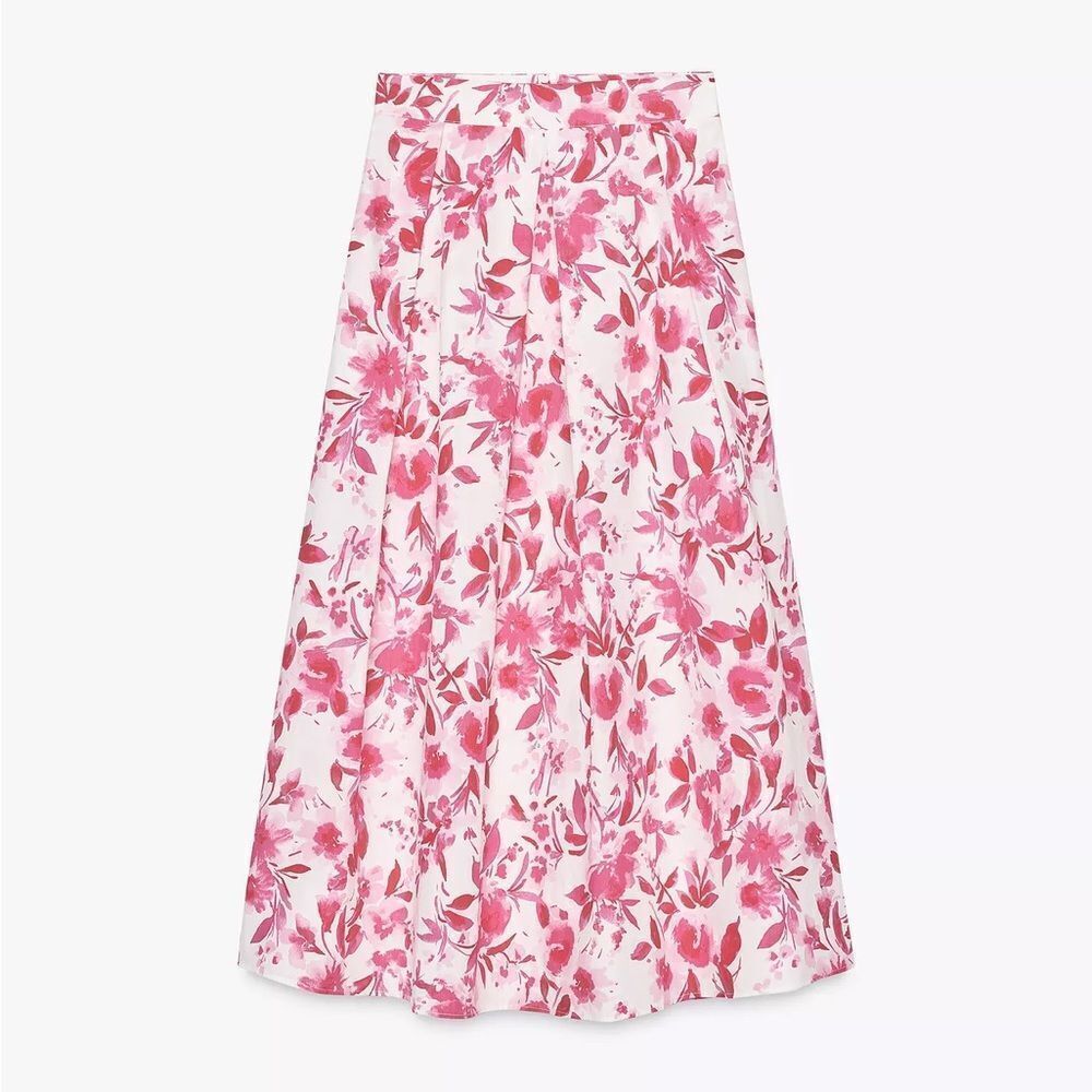 ZARA MIDI POPLIN A-LINE SKIRT POCKETS - Picture 5 of 7